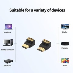 Right Angle HDMI Adapter 90° 270° 2-Pack Male to Female 4K HDR 60Hz L-Shape TV