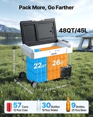 VEVOR Car Refrigerator 48 QT Compressor Electric Cooler with Wheels & Dual Zone