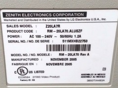 ⭐️⭐️⭐️⭐️⭐️ **DEFECTIVE** TV Zenith RM-20LA70 20″ 480p LCD