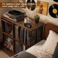 Record Player Stand Vinyl Storage Cabinet For Albums Speakers Rustic Wood