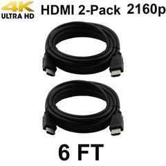 Pack of 2 Digital High-Speed 1.4 HDMI Cables PVC 2160p Black Cord (6 feet)