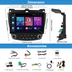 4+64GB 10.1″ Android 15 Car GPS Radio CarPlay DSP BT For Honda Accord 2003-2007