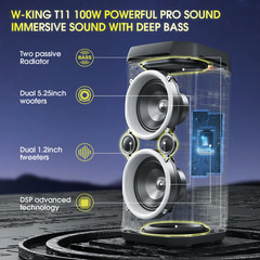 W-KING T11 Portable Bluetooth Speaker 240W Loud Boom Box&Deep Bass Subwoofers