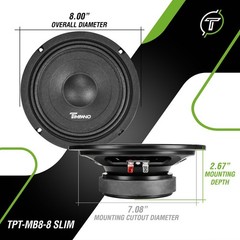 4x Timpano Shallow Mount 8″ PRO Audio Speakers TPT-MB8-8 SLIM 8 Ohm 2800 Watts