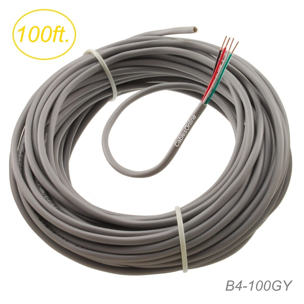 100ft 4-Conductor 22-AWG Solid Copper Security Alarm CMR FT4 Bulk Wire, Gray