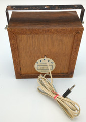 Vtg GEMCO Speaker Woodgrain Rattan 3.5mm 5.5in Cable Handle/Mount Bracket Works