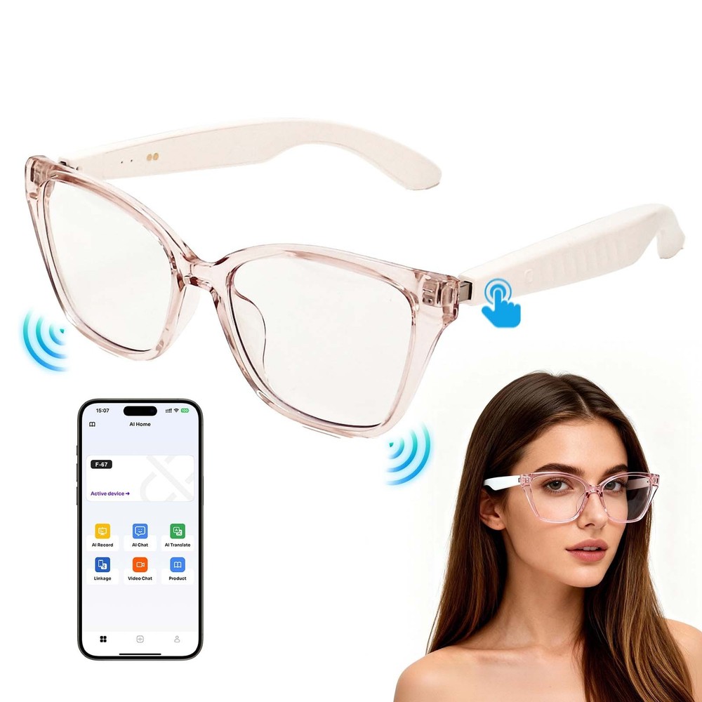 AI Smart Glasses 144+Translation Bluetooth Open-Ear Speakers for Music Call Work