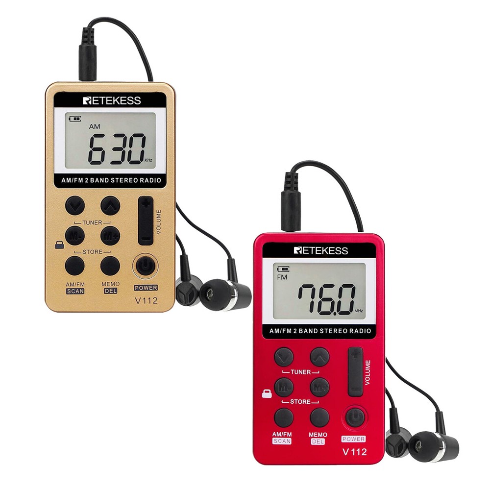 Retekess V112 Portable Pocket FM/AM Radio Mini Size Digital Rechargeable Walking