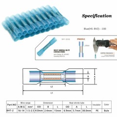 100X BLUE HEAT SHRINK BUTT CONNECTORS WIRE 14-16 GAUGE WATERPROOF WIRING