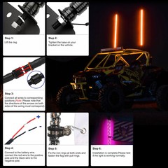 3-4FT RGB LED Whip Lights Spiral Antenna W/Flag & Remote APP For UTV ATV RZR