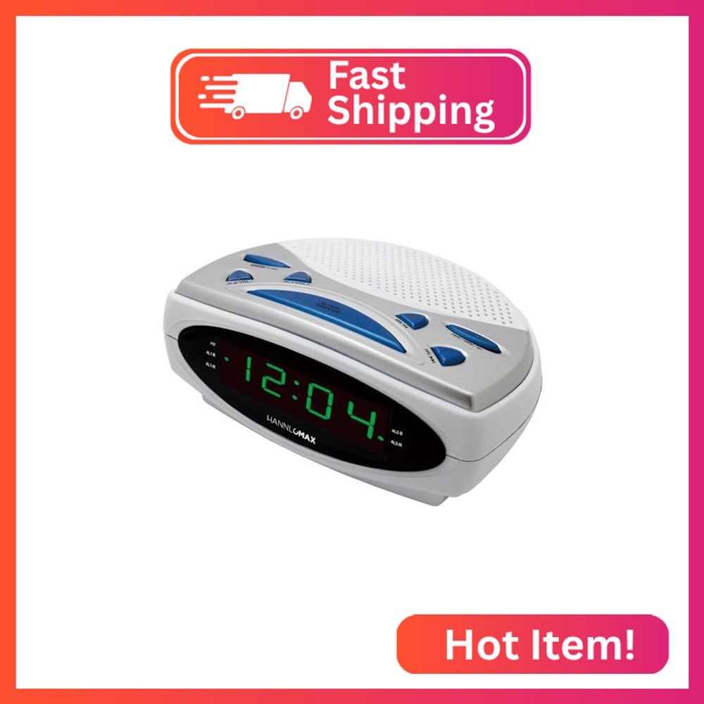 HANNLOMAX HX-137CR Alarm Clock Radio, 0.9” Green LED Display (White)