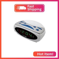 HANNLOMAX HX-137CR Alarm Clock Radio, 0.9” Green LED Display (White)