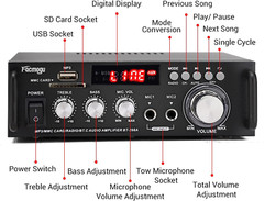 Amplificador de audio estéreo inalámbrico Bluetooth 5.0 de 298 A y 300 W x 2