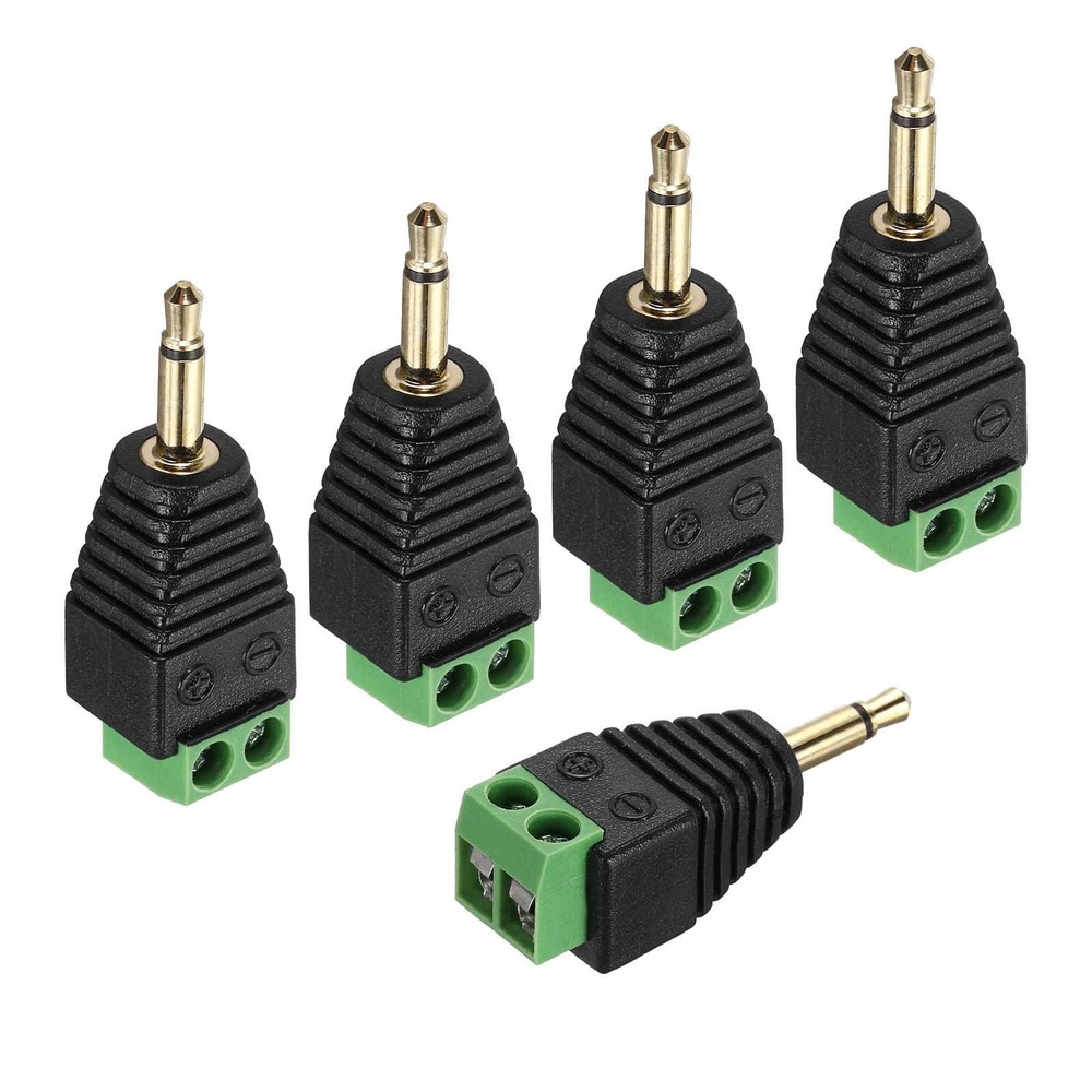 MECCANIXITY 5Pcs 3.5mm TS Mono Male Plug to 2 Pin Screw Terminal Block, Gold …
