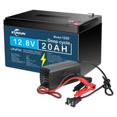 12V 20Ah LiFePO4 Lithium Battery with Charger, Built-in 20A BMS, for Power Wheel