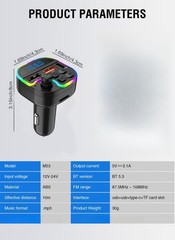 Wireless Hands-free Easy-to-use Durable ABS-made Car Bluetooth MP3 Ambient Light