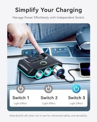 Cigarette Lighter Splitter, 120W Car Charger Adapter with USB & PD, 7 in 1 Multi