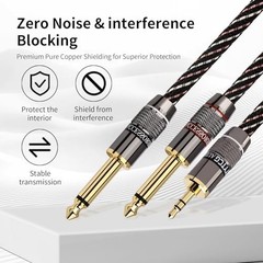 3.5mm TRS to Dual 6.35mm TS Y Splitter Cable, 1/8 to 1/4 Stereo Audio Cord, 6.56