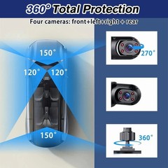 360° 4 Channel 1080P HD Car Dash Cam Front and Rear Inside Left Right + Camera