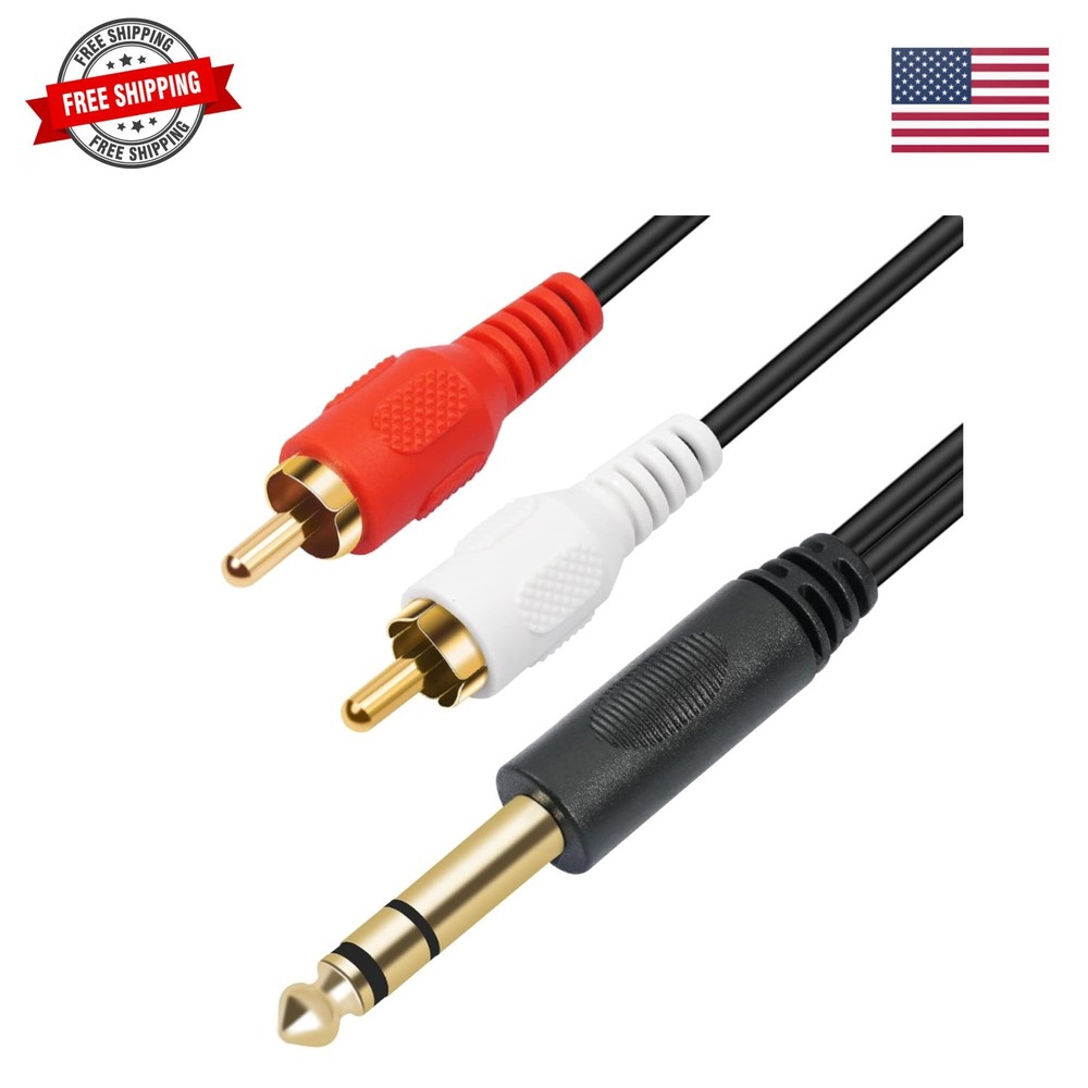 Gold-Plated 6.35mm 1/4 inch Male TRS Stereo Plug to 2 RCA Phono Male Audio Y …