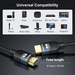 8K HDMI 2.1 Cables 6FT, High Speed HDMI Gaming Monitor Cables – 5-Pack NEW