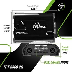 (1) FULL RANGE AMPLIFIER TIMPANO 5500W 1 CHANNEL TPT-5000EQ-2 2Ω CAR PRO AUDIO