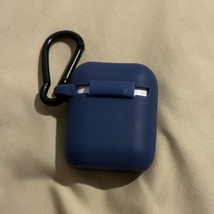 Blue Silicone Soft Case w/ Black Clip Carabiner for Apple AirPods 1st/2nd Gen