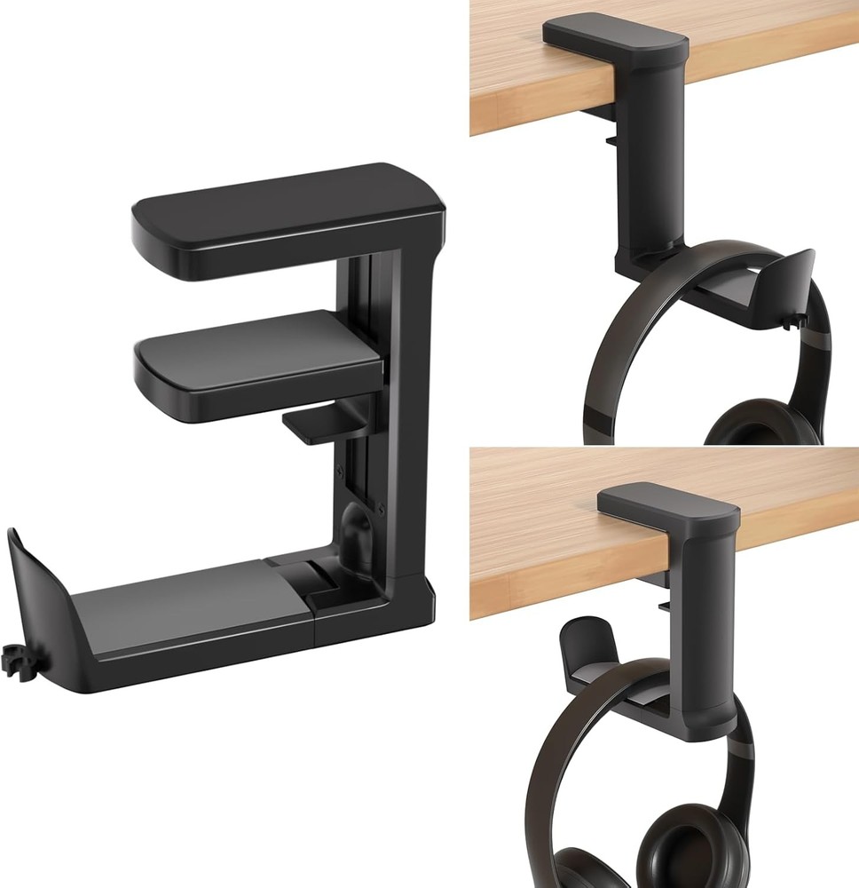 Headphone Stand PC Gaming Headset Holder Clamp-on Under Desk Hanger Hook Mount