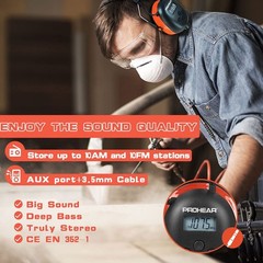 PROHEAR 027 AM FM Radio Headphones with Digital Display, 25Db NRR, Safety Ear Pr
