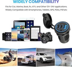 12-24V USB C 3 Port Fast Car Charger PD & QC3.0 Outlet Socket for Boat RV Marine