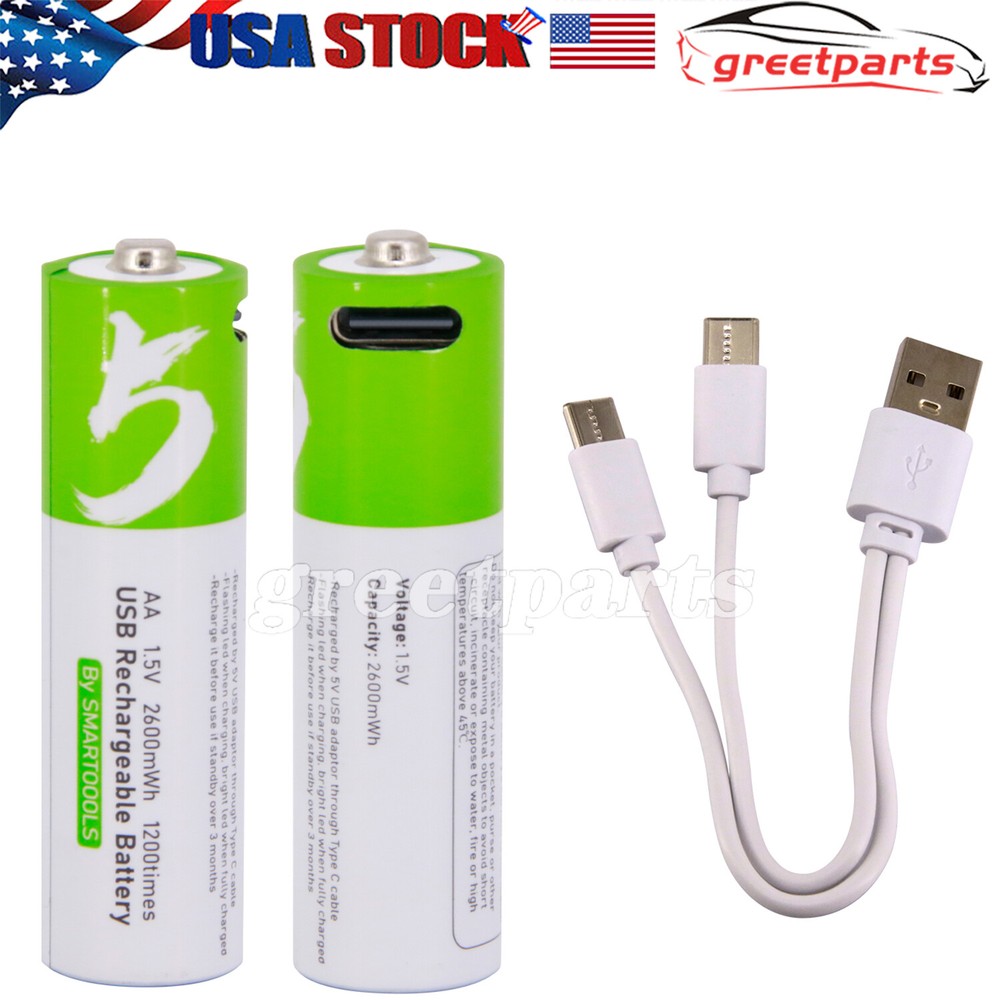 1.5V 2600mWh AA / AAA Battery Type-C USB Rechargeable Lithium ion Batteries Lot