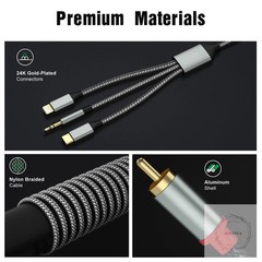 Lightning to RCA Cable Audio Aux Adapter,RCA to 3.5mm Cable，USB C to 2 RCA Audio