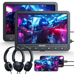 2 X 10.1″ Dual Screen Car Headresst DVD Player HDMI USB 5 Hours Battery Headset