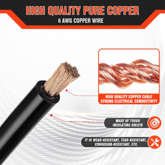 6 Gauge Wire 20Ft Black + 20Ft Red Pure Copper | 6 Gauge Battery Cable for Auto,