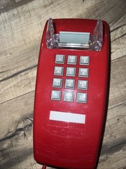 Cortelco 2554 Red Wall Phone Vintage Push Button Bell Ring Retro Mod TESTED USA