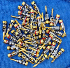 46-Pc Speaker Banana Plugs 24K Gold Plated Brass Color Coded R&B Open Screw Type