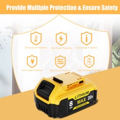 Combo 2-Pack 8.0Ah Replacement Battery & Charger Capacity for DEWALT 20V Tools