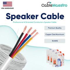 Speaker Cable 18AWG 18/4 Wall 4 Conductors Wire Audio CL2 Gauge 250 500ft Bulk