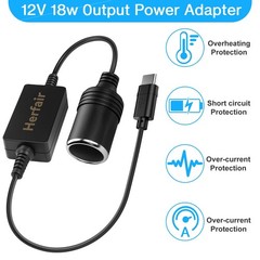 2 Pack USB C Male to 12V Car Cigarette Lighter Socket Female Converter…