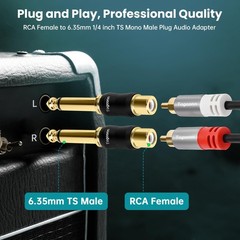 Togconn RCA to 1/4 Inch Adapter 2 2 Pack, (Female) 6.35mm TS (Male)
