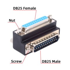 CY Down 90 Degree Angled DB25pin Male Nut to Female Screw Extension Adapter