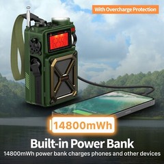 Hand Crank Weather Radio Emergency Solar IPX3 4000mAh Power Bank Charger Light