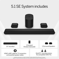 VIZIO SV510X-0806 5.1 Soundbar SE, Wireless Subwoofer, Surround Sound w/Dolby