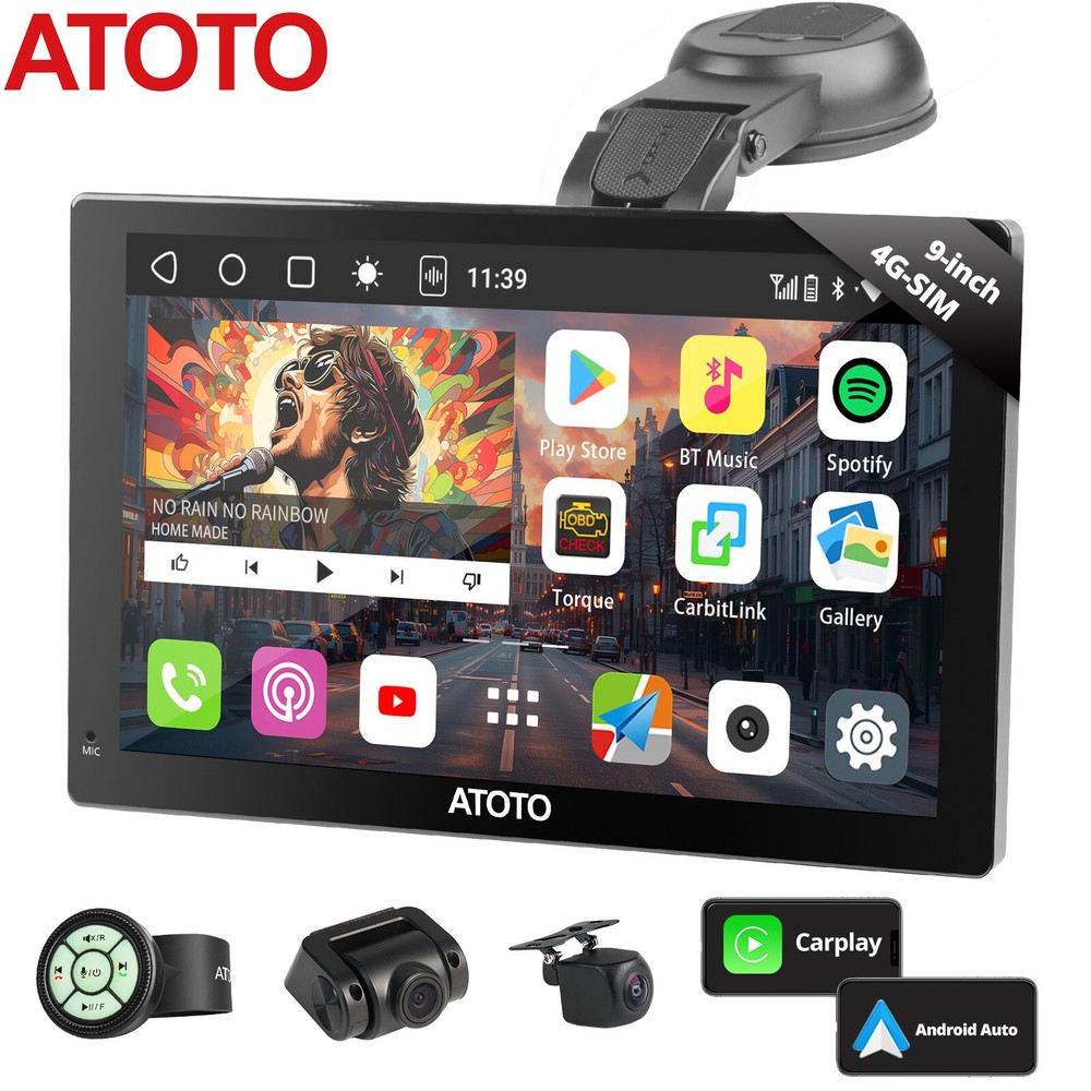 ATOTO Android 10 9″ 4+32G Android Auto Car Stereo GPS 4G LTE SIM Dash & Rear Cam