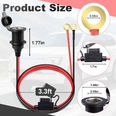 3.3 FT 12V Fixed Thread Power Outlet, 12V Female Cigarette Lighter Socket, 12 AW
