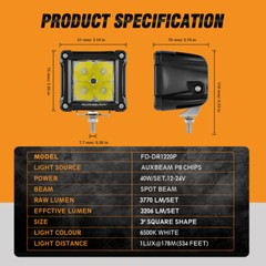 AUXBEAM 3″inch LED Driving Light Bar SPOT Pods Work Lamp & Black Cover Shield
