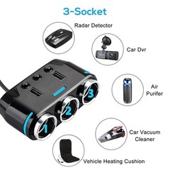 5-in-1 3Way Car Cigarette Lighter Socket Splitter Fast Charger Power Adapter
