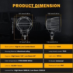 Auxbeam 4Inch 100W Round Offroad Lights White DRL 10000LM LED Driving Light Pods