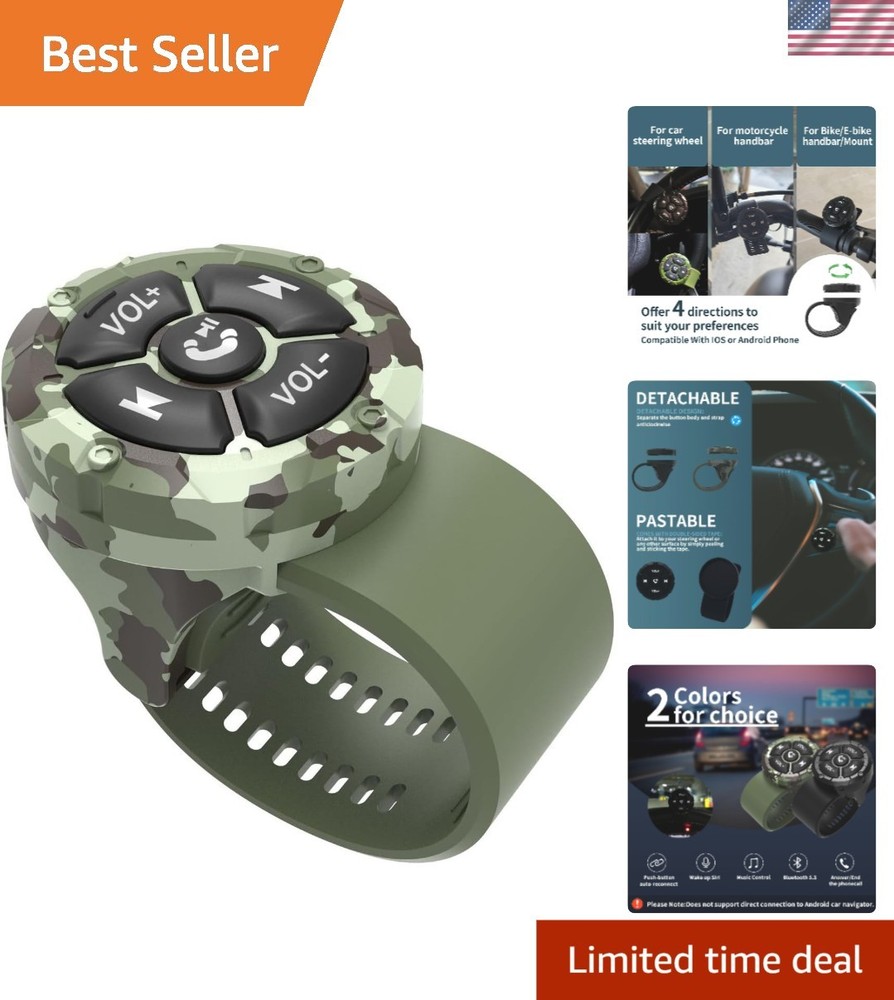 Green Bluetooth Media Remote – Waterproof Steering Wheel Control for iOS/Android