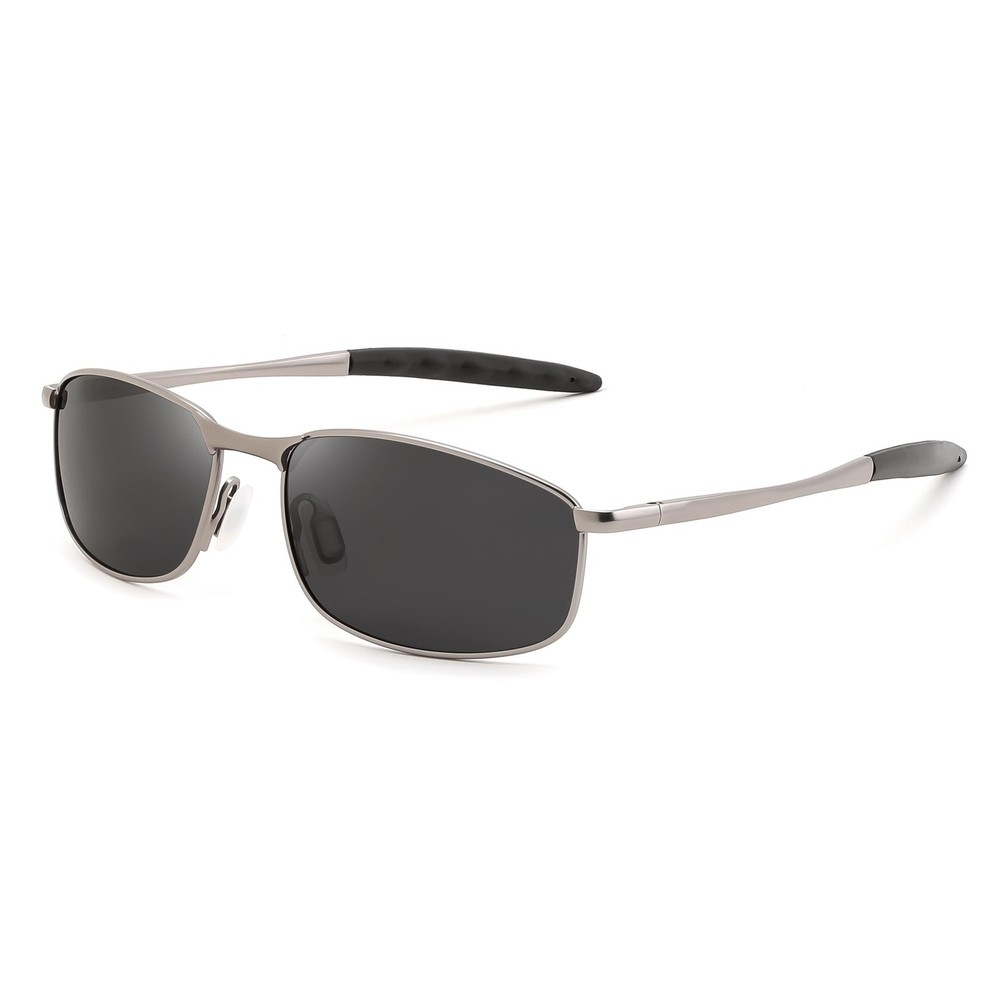 FEISEDY Trendy Polarized Sunglasses For Men Rectangle 58mm, Gun Ash/Grey